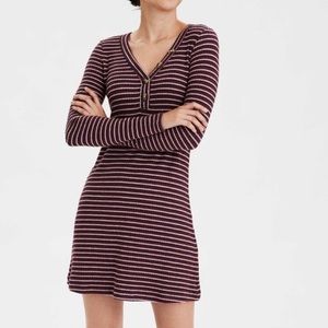 NWOT |American Eagle Plush Long Sleeve Striped Henley Neck Dress
